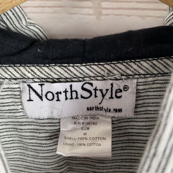 NORTH STYLE Jacket Womens medium hooded striped pockets‎ gray/white - Picture 3 of 5